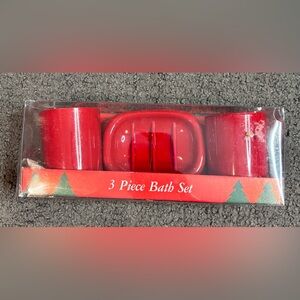 Vintage Elrene Red Plastic 3 Piece Bath Set Tumbler Soap Dish Toothbrush Holder